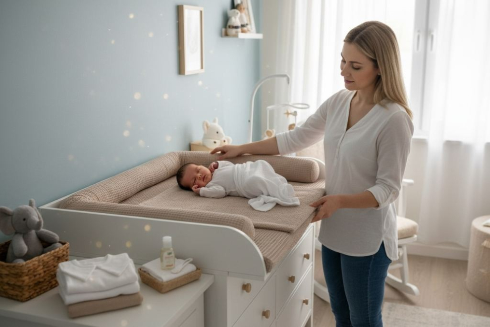 Preview: Wickelauflage mit abnehmbaren Bezug und wasserdichter Matratze - cappuccino